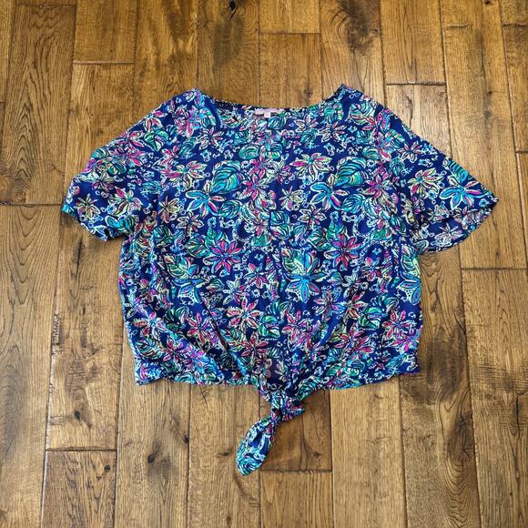 St. Tropez West Floral Tie Front Blouse and Navy Sunny Leigh Palazzo Pants XL - Picture 8 of 13